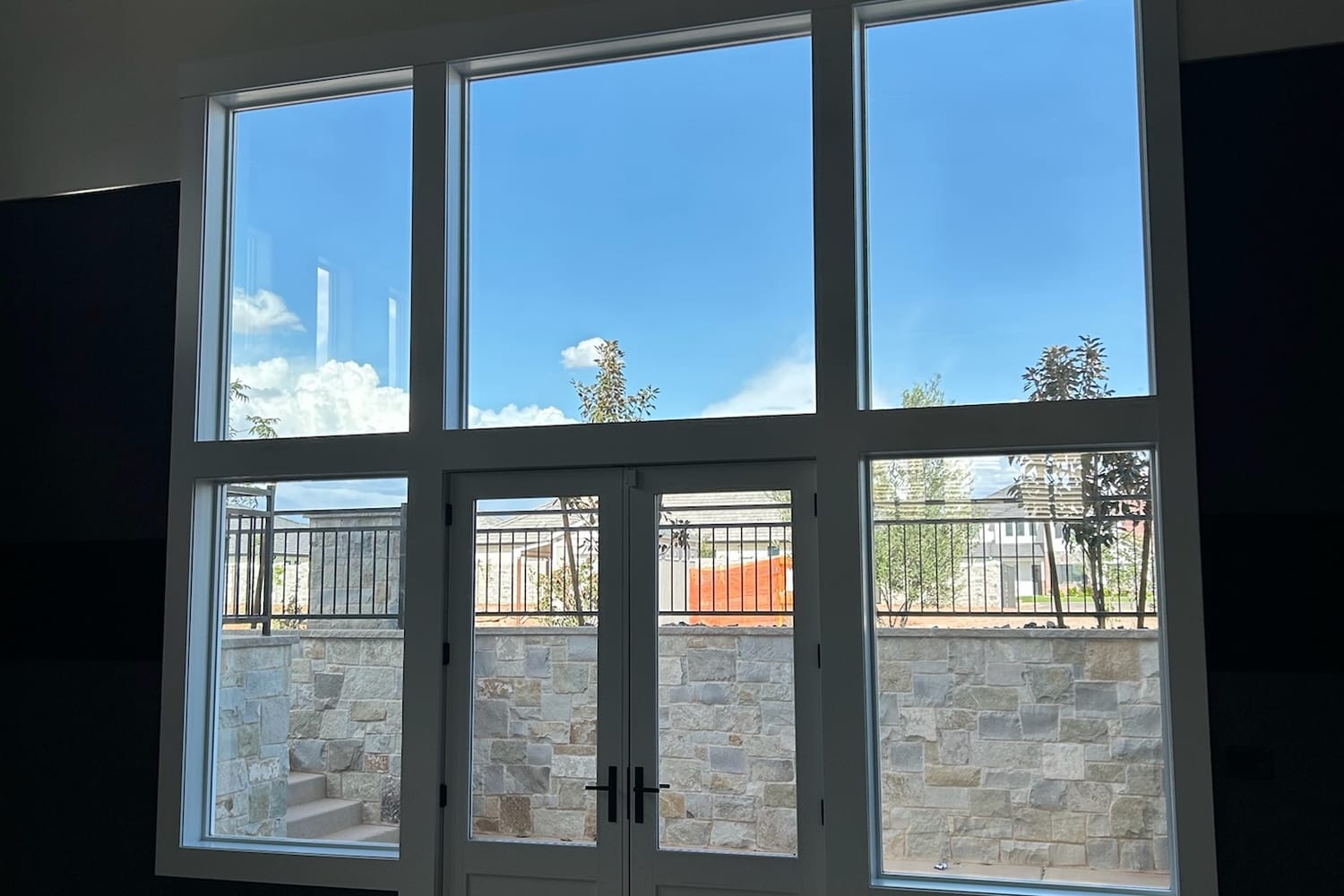Interior view of french doors and transom windows cleaned inside and out