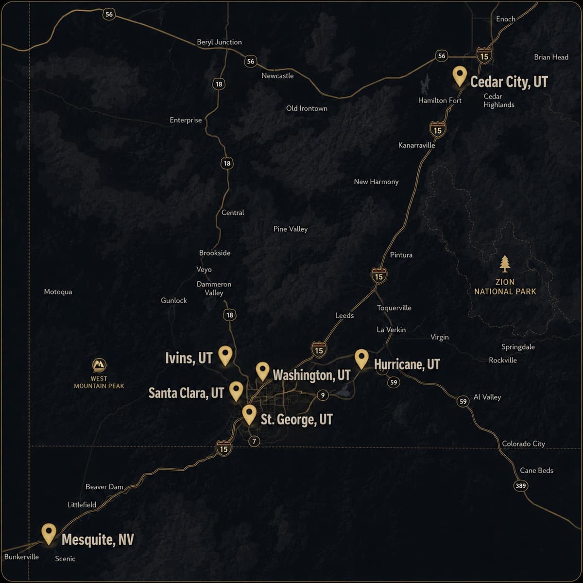Map of the Imperial Window Services service area across Southern Utah