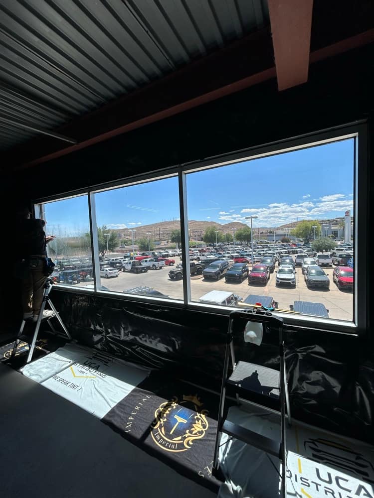 Clean commercial windows overlooking a Southern Utah parking lot